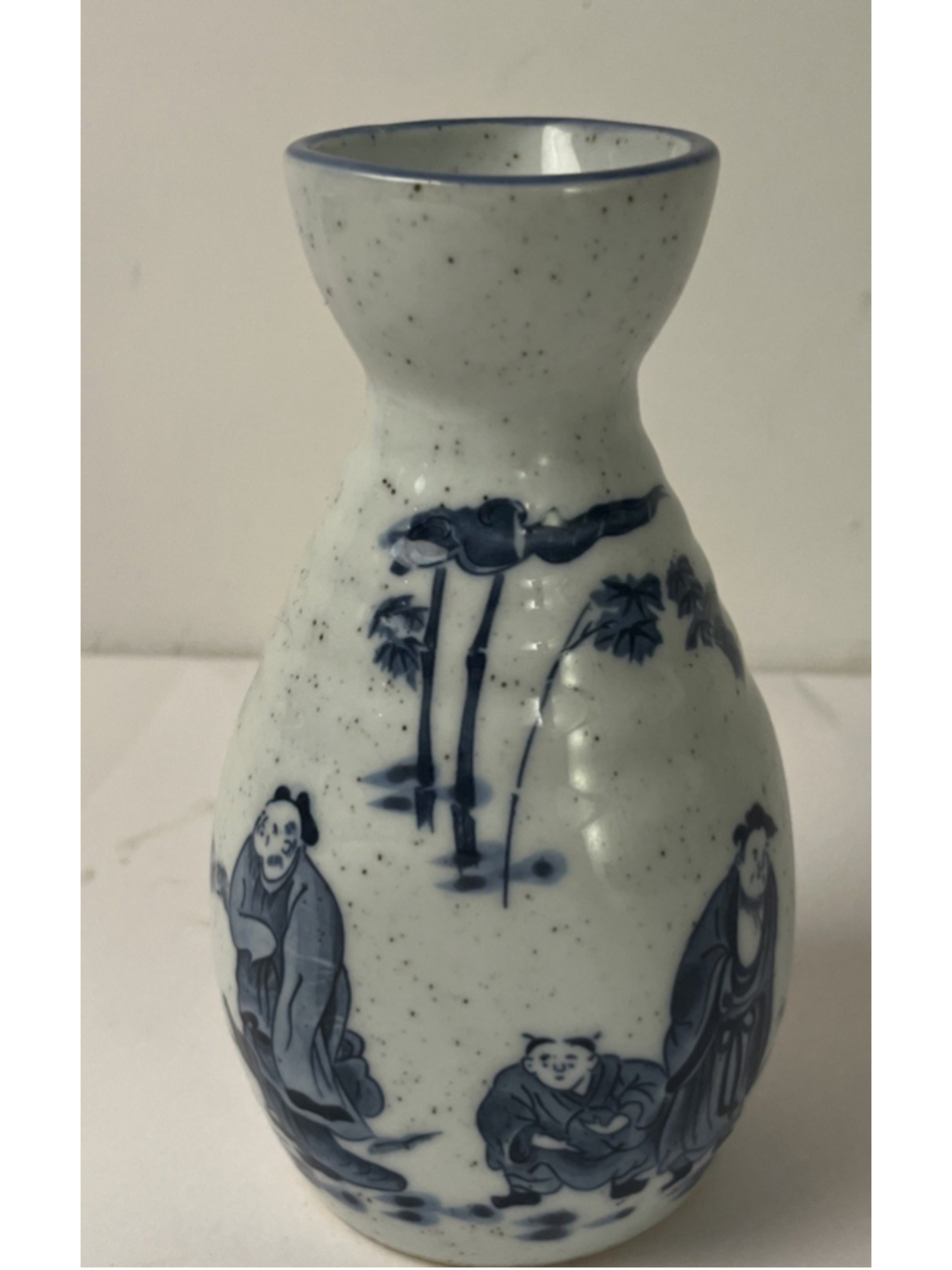 Vintage Japanese Nabeshima Sake Decanter Bottle Tokkuri Blue White Pottery